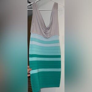 Chic Striped Sleeveless Dress in Teal and Gray